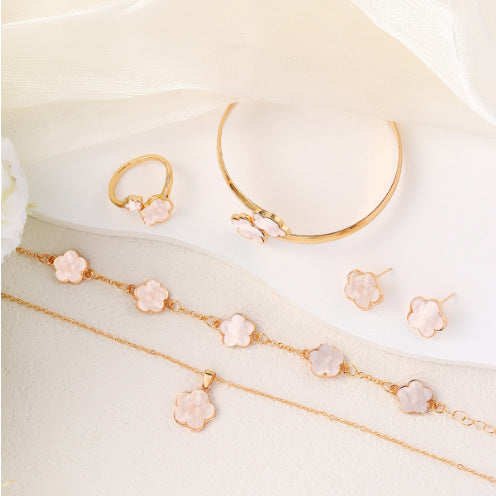 Five Leaf Clover Necklace Ring Earrings for Women