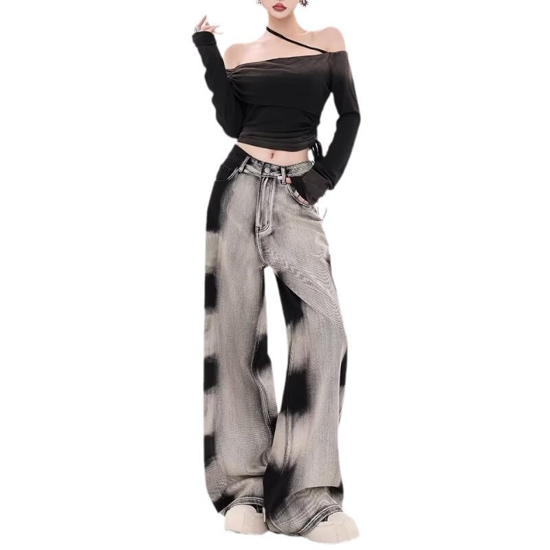 American Retro Gradient Tie-dyed Jeans Women by Glamytek