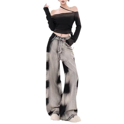 American Retro Gradient Tie-dyed Jeans Women by Glamytek