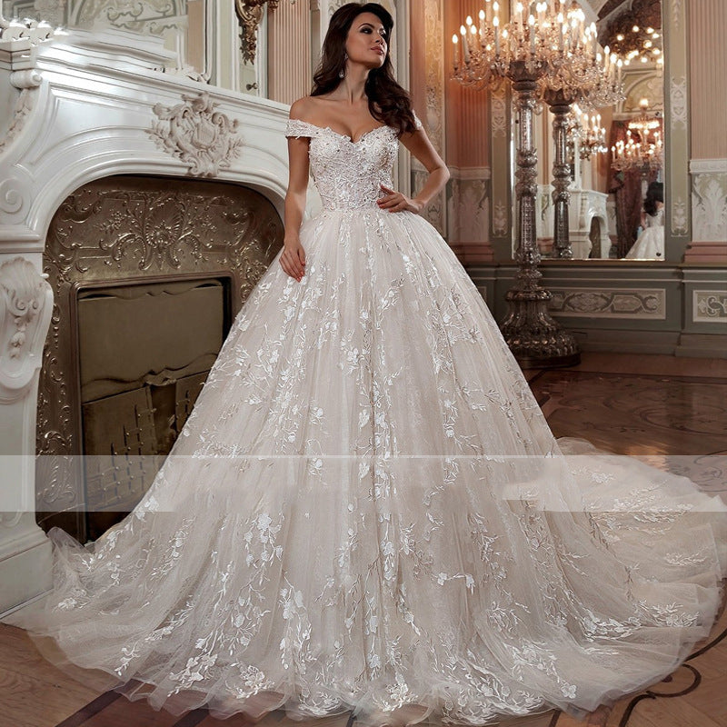 Off-shoulder French-style Bride Trailing Mori Style Simple Small Wedding Dress by Glamytek