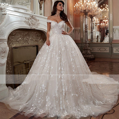 Off-shoulder French-style Bride Trailing Mori Style Simple Small Wedding Dress by Glamytek