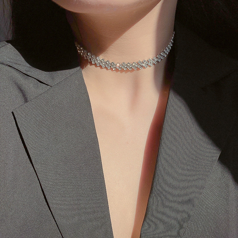 Full Rhinestone Necklace Necklace Clavicle Chain Necklace Fashion Necklace by Glamytek