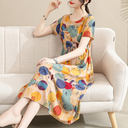Cotton and silk dress for middle-aged summer