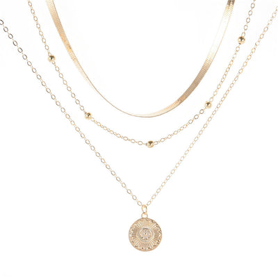 Layered Lotus Pendant Necklace with Geometric Blade Chain