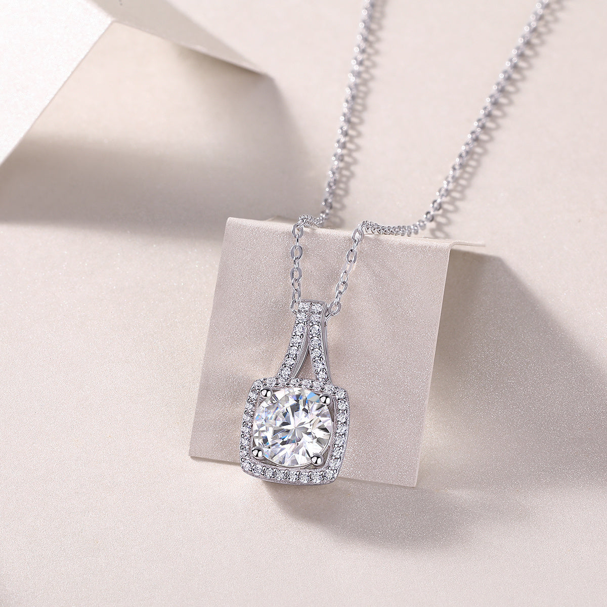 Small Square Diamond - A Fashionable And Luxurious Diamond Jewelry Piece Set With 2-carat Moissanite S925 Sterling Silver And Platinum-plated Pendant by Glamytek
