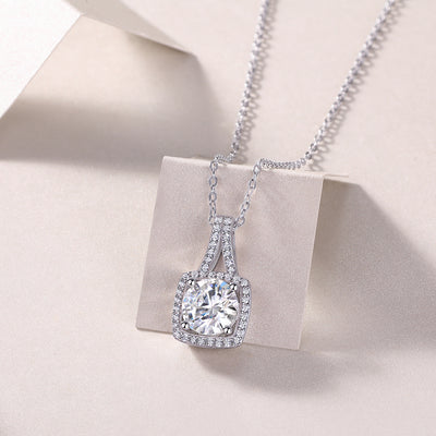 Small Square Diamond - A Fashionable And Luxurious Diamond Jewelry Piece Set With 2-carat Moissanite S925 Sterling Silver And Platinum-plated Pendant by Glamytek