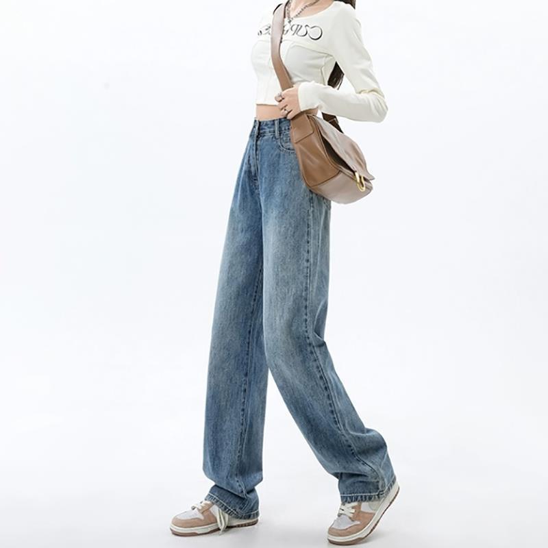 Simple All-matching Wide Leg Jeans For Women Spring And Autumn New High Waist by Glamytek