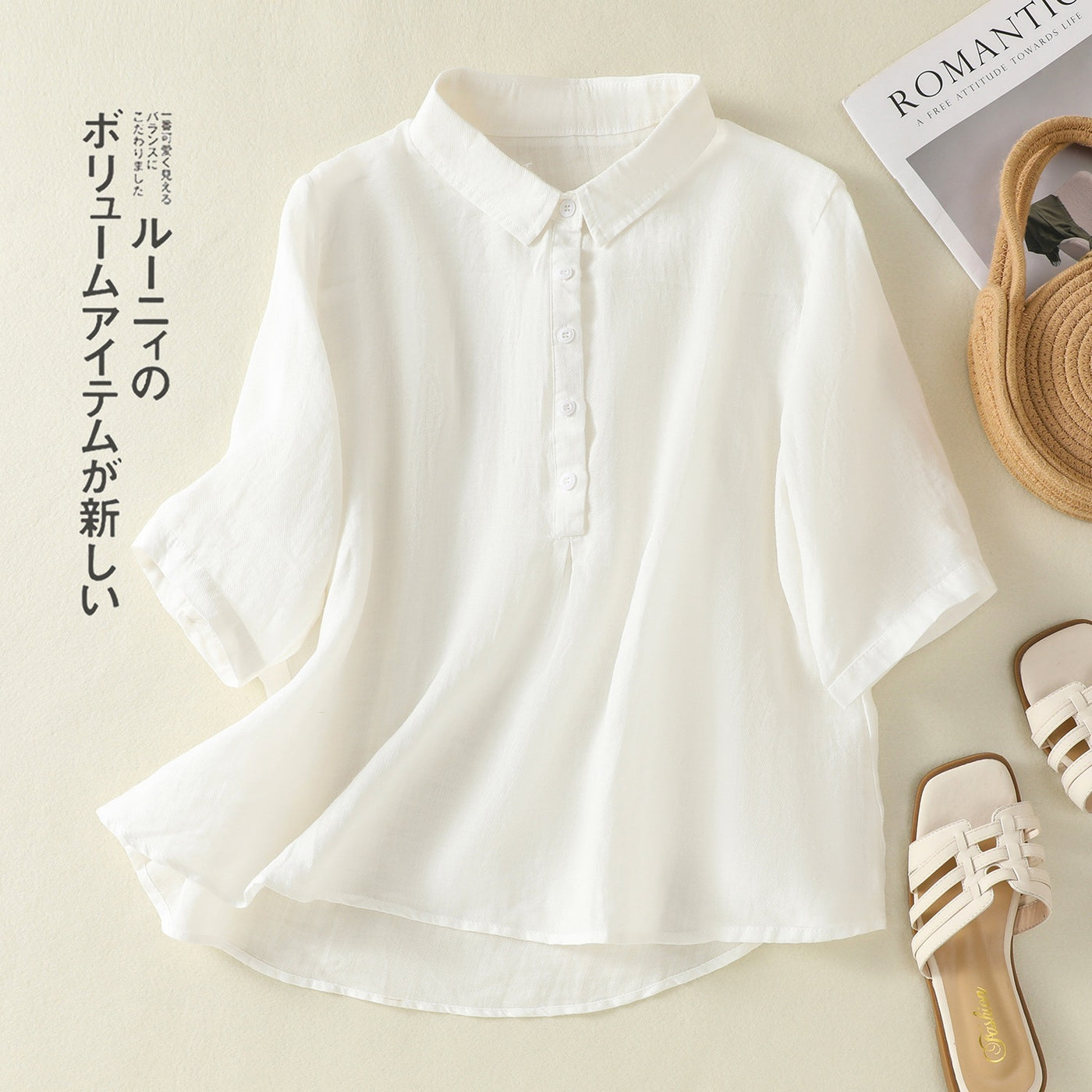 Solid Color Casual Loose Half-sleeve Shirt Women's All-match Slimming by Glamytek