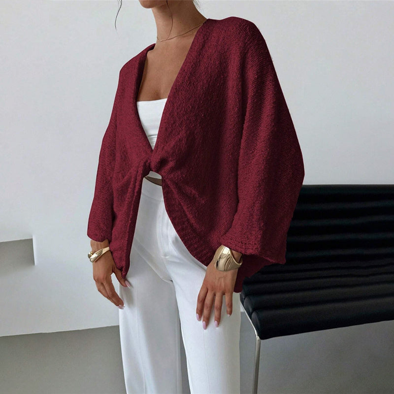 Women's Criss Cross Front Knit Sweater Long Sleeve Pullover, Loose Fit Twisted Design Fall Top by Glamytek