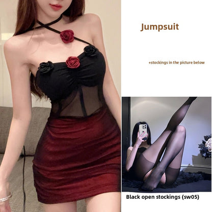 Dark style girl netted dress