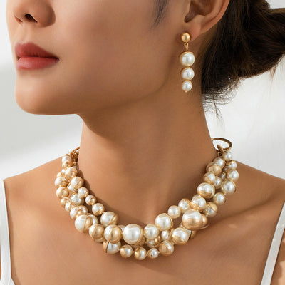 Layered Pearl Necklace Set with Magnetic Clasp