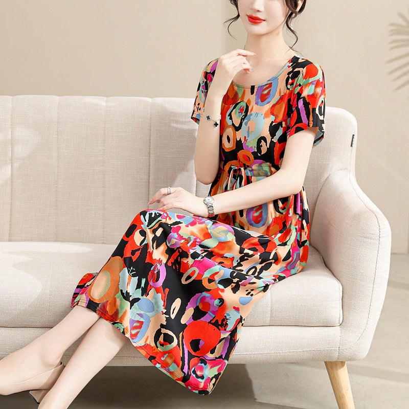 Cotton and silk dress for middle-aged summer