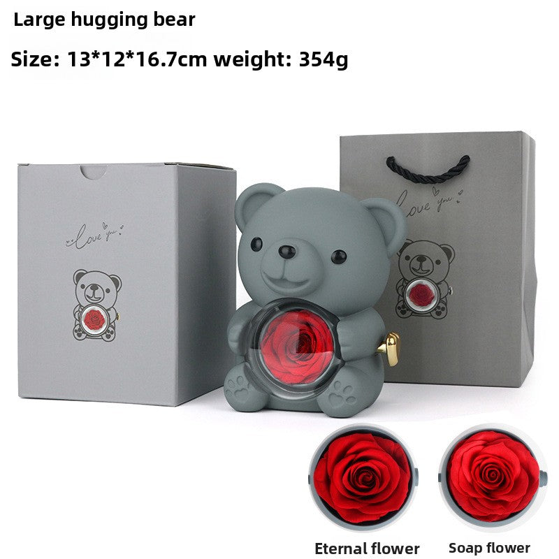 Hug Bear Flip Surprise Rose Flower Jewelry Box