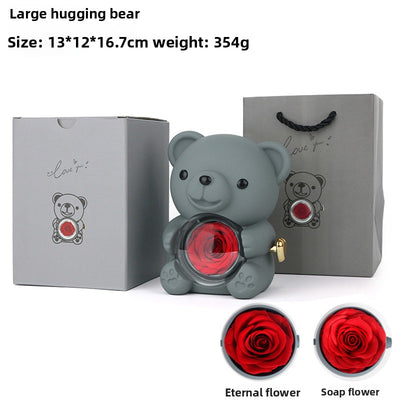Hug Bear Flip Surprise Rose Flower Jewelry Box