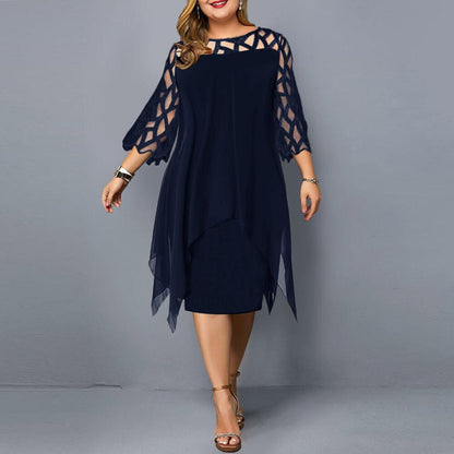 Lace-stitched three-quarter-length dress