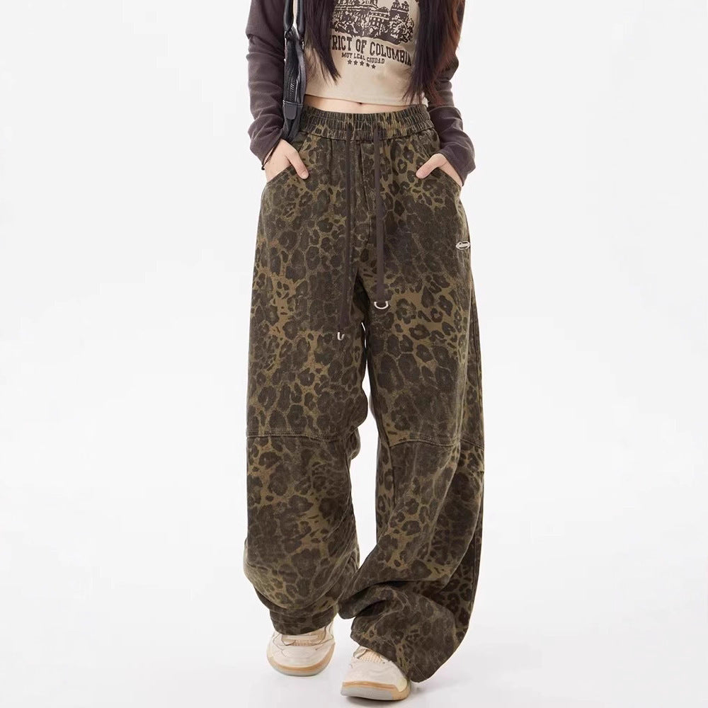 Leopard Print Women's Design Elastic Waist Loose Wide Leg Pants by Glamytek