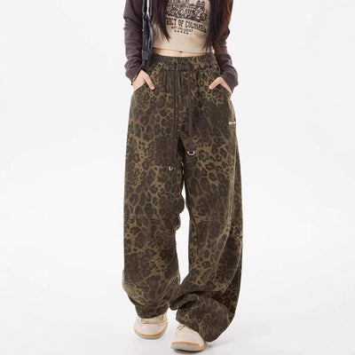 Leopard Print Women's Design Elastic Waist Loose Wide Leg Pants by Glamytek