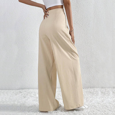 Summer New Solid Color Pleated Casual Wide-leg Pants Loose Casual Women's Commuting Versatile Style Comfortable TrousersS by Glamytek