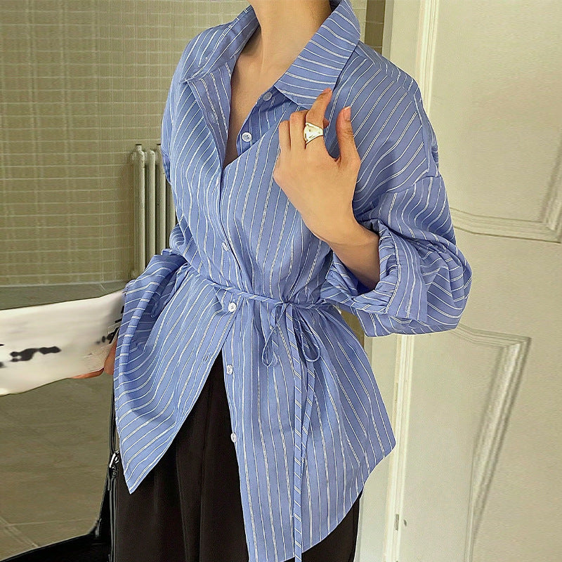 Temperament Striped Long Sleeved Shirt by Glamytek