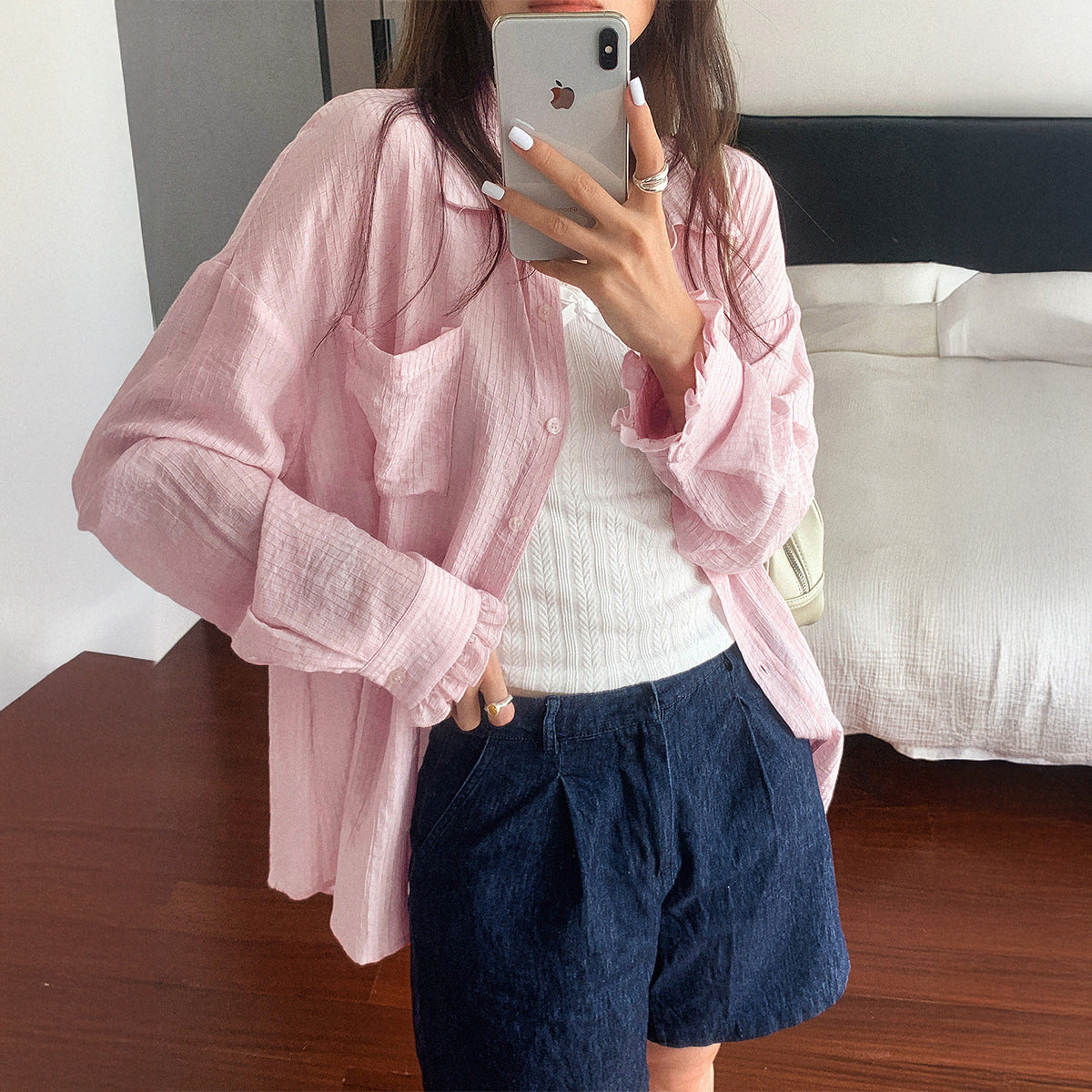 Casual Solid Color Long Sleeve Button Shirt Women's Clothing by Glamytek