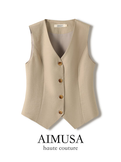 [Natural Fiber] Linen vest Vest Women's Summer 2025 Spring and Summer New arrival Elegant Sleeveless Waistcoat Vest