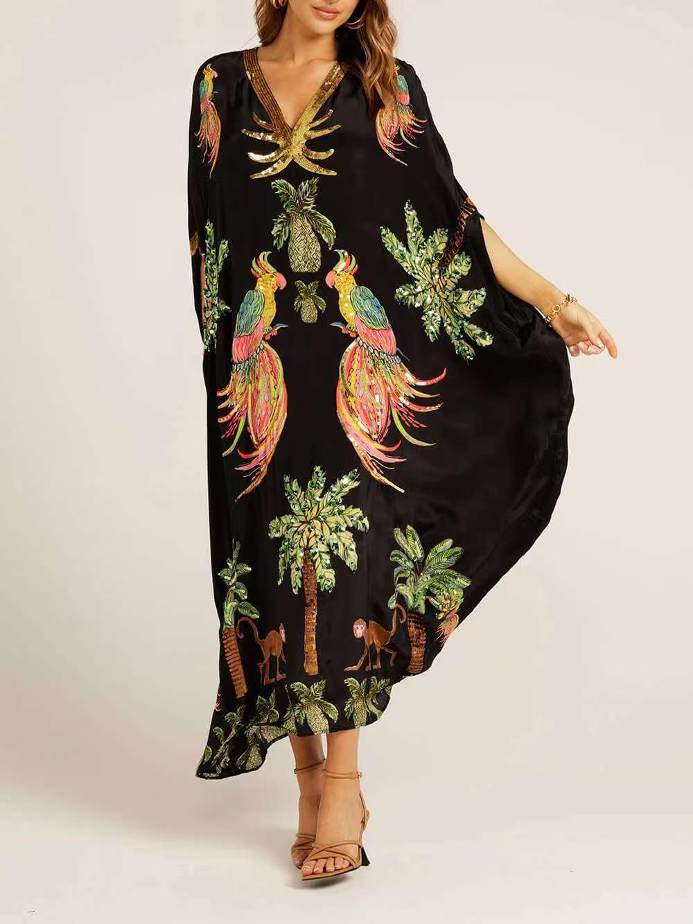 Women's V-neck Animal Print Loose Dress