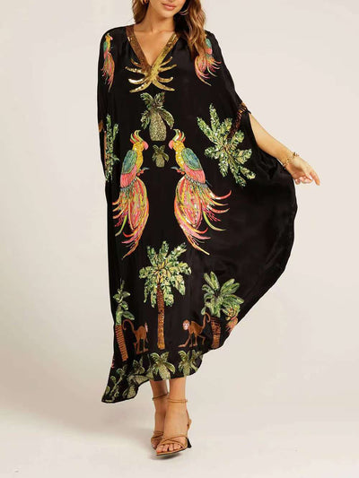 Women's V-neck Animal Print Loose Dress by Glamytek