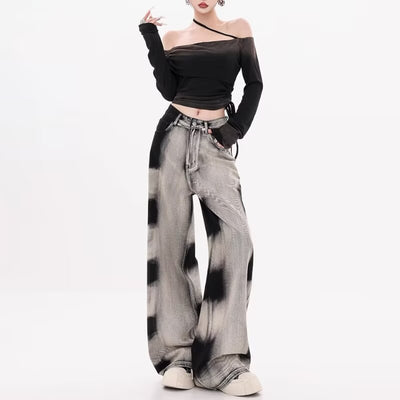 American Retro Gradient Tie-dyed Jeans Women by Glamytek