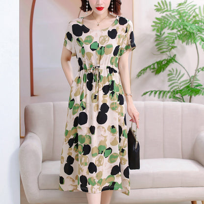 Cotton and silk dress for middle-aged summer