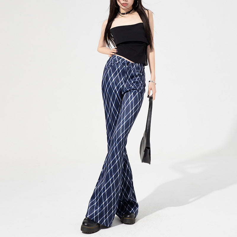 Commuter High-grade Women's Plaid Bell-bottom Pants by Glamytek