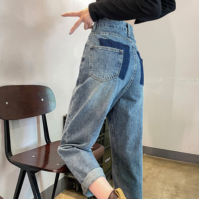 Straight Jeans For Women Autumn High Waist Slim Loose Retro Wide Leg Harem Pants by Glamytek