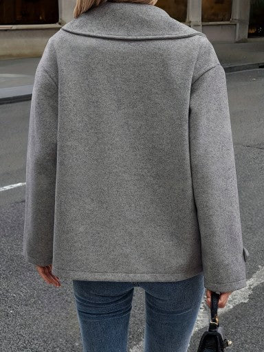Womens Woolen Coat Dark Gray Loose Fit Short Overcoat