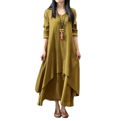 large swing linen dress loose long sleeve cotton linen by Glamytek