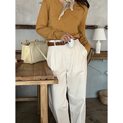 French Retro High Waist Korean Style Slimming Casual Pants by Glamytek