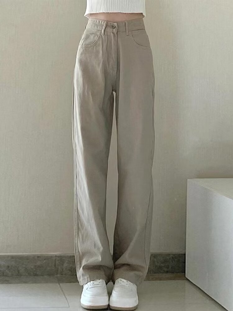 Solid Color Simple Straight Jeans For Women by Glamytek