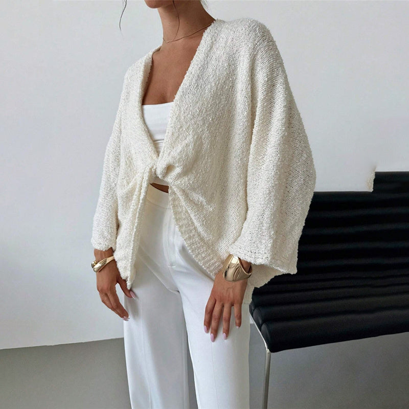 Women's Criss Cross Front Knit Sweater Long Sleeve Pullover, Loose Fit Twisted Design Fall Top by Glamytek