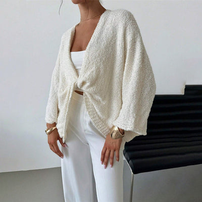 Women's Criss Cross Front Knit Sweater Long Sleeve Pullover, Loose Fit Twisted Design Fall Top by Glamytek