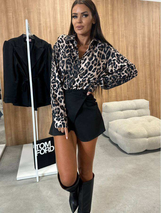 Vintage Leopard Print Lapel Single Breasted Loose Casual Long Sleeves Shirt by Glamytek