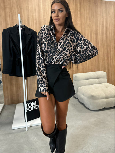 Vintage Leopard Print Lapel Single Breasted Loose Casual Long Sleeves Shirt by Glamytek