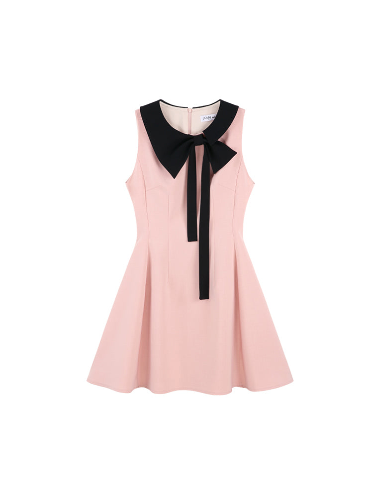 Tweed Style Pink Bows Halter Neck Dress