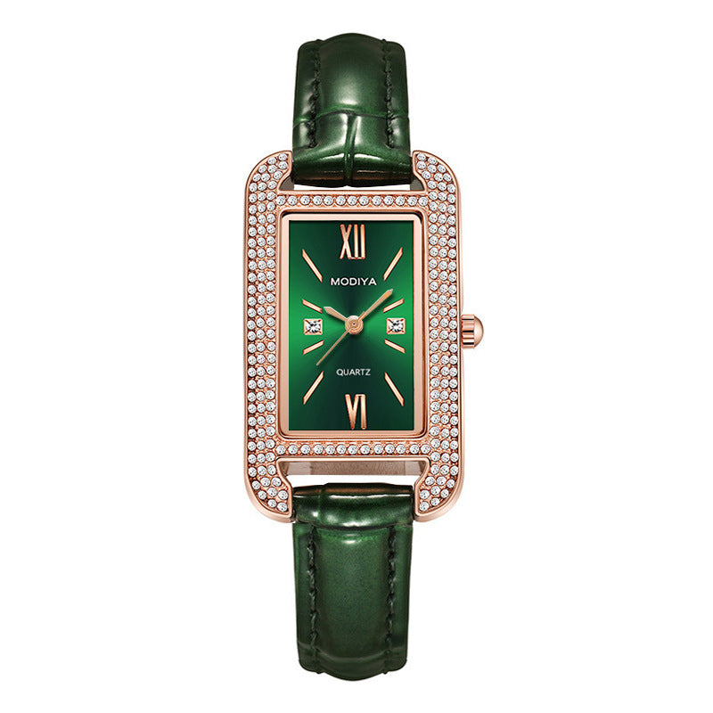 Elegant Diamond Green Dial Women's Watch with Quartz Movement by Glamytek