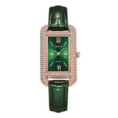 Elegant Diamond Green Dial Women's Watch with Quartz Movement by Glamytek