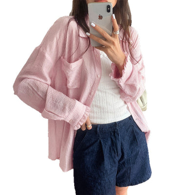 Casual Solid Color Long Sleeve Button Shirt Women's Clothing by Glamytek