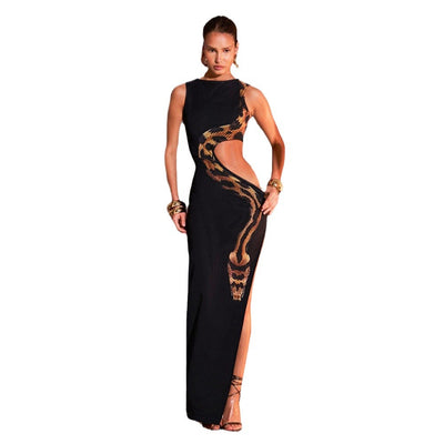 Sleeveless, sexy and slimming slit long dress by Glamytek