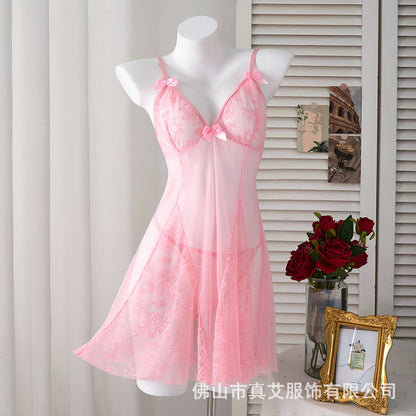 Sexy Deep V Backless Mesh Nightgown
