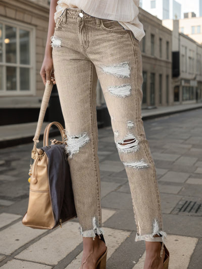 2025 New Women's Fashion Ripped Plus-sized Jeans, Straight And Slim 9-inch Jeans, Retro And Comfortable Jeans, Suitable For All Occasions, Plus-sized Women's Denim Clothing by Glamytek
