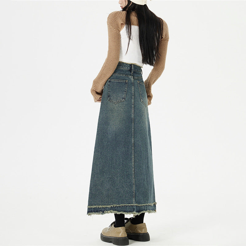 Retro Fashion Hip Denim Long Skirts Women by Glamytek