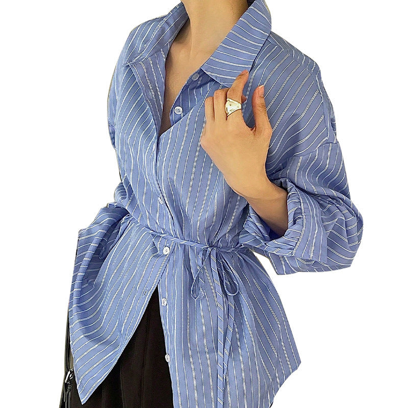 Temperament Striped Long Sleeved Shirt by Glamytek