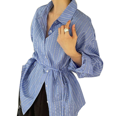 Temperament Striped Long Sleeved Shirt by Glamytek