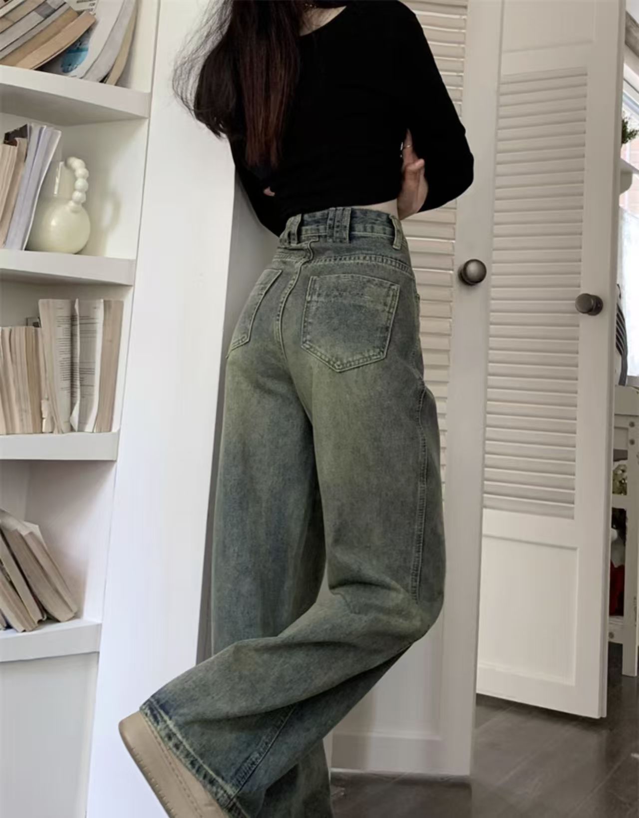2025 New Retro Style, Washed Plain Loose Fit, Casual Style, Zipper Button Closure Jeans, Suitable For All Seasons, Versatile And Error Free. by Glamytek